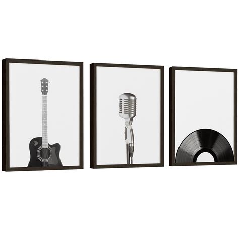 PRICES MAY VARY. "MUSIC POSTER: Enhance your living space with these stunning music posters for room aesthetic. The vintage records for wall aesthetic design and timeless appeal make them a perfect music room decor for music lovers, whether you're decorating a music room, classroom, studio, or even your bathroom." SET POSTERS MUSIC INCLUDES: This set includes three 3 posters 12x16" that beautifully showcase the essence of music. With their distinct musical elements and artistic style, these musi Drummer Bedroom Ideas, Music Bathroom Decor Ideas, Band Room Aesthetic School, Music Theme Bedroom Ideas, Black And White Music Posters, Music Wall Art Ideas, Records On Wall Aesthetic, Guitar On Wall, Band Room Decor