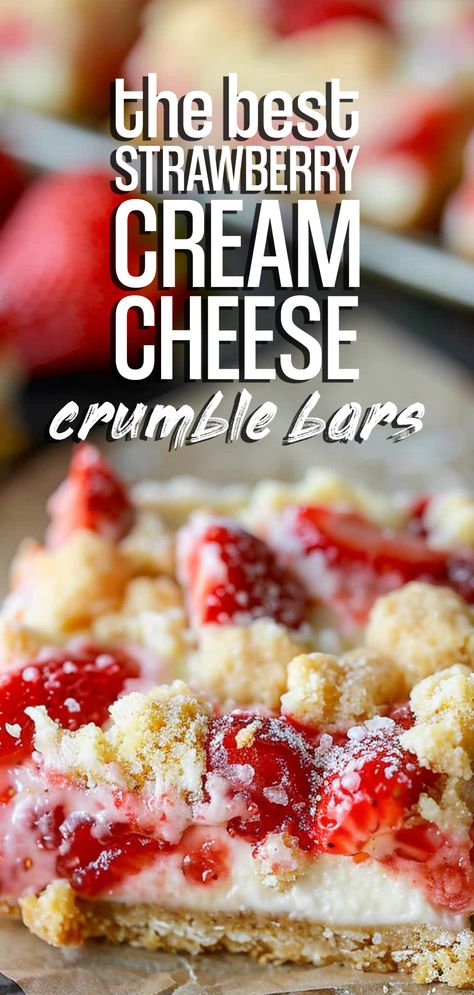 Strawberry Cream Cheese Crumble Bars [65 Minutes] – Chasety Strawberry Cream Bars, Strawberry Cream Cheese Crumble, Strawberries And Cream Cheese Recipes, Baked Bars Desserts, Strawberry Cheesecake Crumble Bars, Strawberry Crumble Cheesecake Bars, Mixed Berry Crumble Bars, Cream Cheese Cobbler Recipes, Strawberry Rhubarb Cream Cheese Recipes