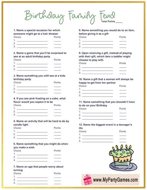 Free Printable Birthday Games For Adults, Birthday Family Feud Questions, Printable Family Games, Family Fued Birthday Party, Birthday Games For Adults Free Printable, Birthday Games For Adults Families, Family Birthday Games, Family Feud Template, Hot Air Ballon Party