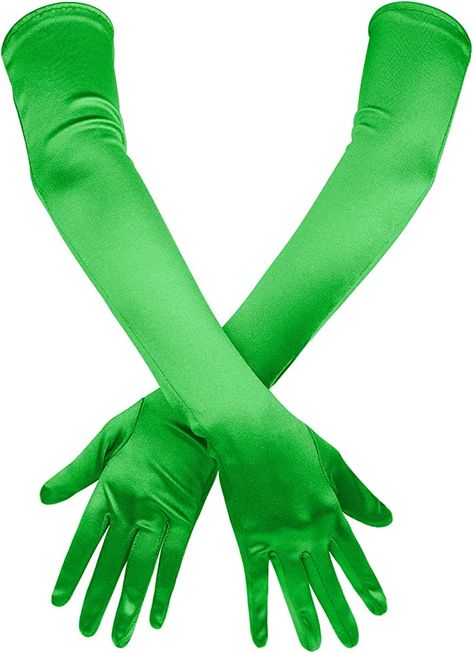 Green Fashion Outfits, Silk Gloves, Robin Costume, Green Gloves, Cinderella Costume, Opera Gloves, Long Gloves, Green Brands, Green Gems