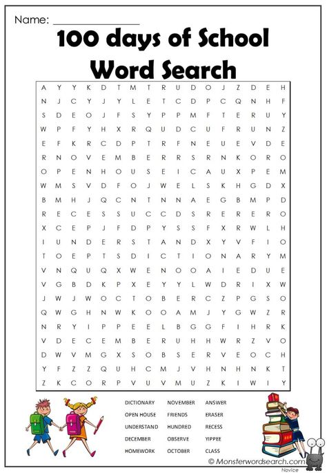 awesome 100 days of school Word Search First Day Of School Word Search, 100 Word Search, 100 Word Word Searches, Word Search Printables Difficult, School Word Search, Challenging Word Search Free Printable, 100s Day, First Grade Reading Comprehension, Free Printable Word Searches