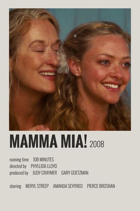 Mamma Mia Minimalist Poster, Mama Mia Movie Poster, Romcom Posters, Mamma Mia Movie Poster, Mamma Mia Poster, Mamma Mia 2008, Minimalistic Polaroid Poster, Romcom Movies, Indie Movie Posters