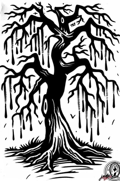 Tattoo idea: Whispering willow tree. 3d tattoo symbolic symbolism Willow Tree Tattoo, Symmetrical Tattoo, Willow Tree Tattoos, Tarot Card Tattoo, Japanese Pagoda, Samurai Helmet, New Tattoo Designs, Traditional Japanese Tattoos, Simple Line Drawings