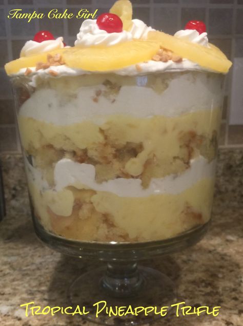 Tropical Pineapple Trifle | Tampa Cake Girl Pineapple Trifle, Punch Bowl Cake Recipe, Trifle Recipes Easy, Trifle Bowl Recipes, Punch Bowl Cake, Trifle Dessert Recipes, Trifle Pudding, Pineapple Desserts, Recipe Italian