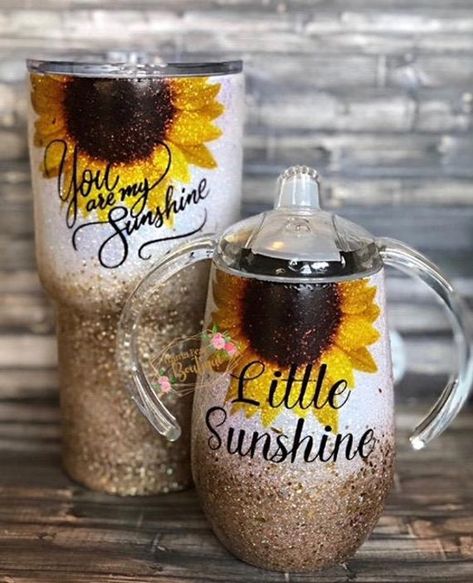 Chunky Glitter Tumbler, Glitter Carnaval, Sunflower Nursery, Sunflower Baby Showers, Glitter Rosa, Glitter Tumbler Cups, Sippy Cups, Custom Tumbler Cups, Diy Cups