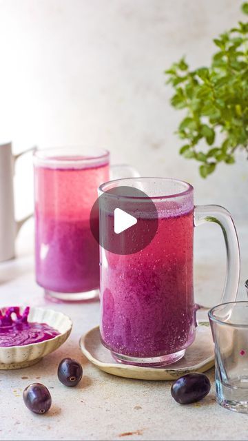 Shivesh Bhatia on Instagram: "Fizzy and flavorful, this Jamun Fuljhar Soda is going to be your favourite drink this summer season🥰A total crowd-pleaser, this recipe is probably the easiest drink you can put together in just a few minutes🙌🏻✨  Ingredients: ✨15 jamun, deseeded  ✨2 tbsp mint leaves  ✨1 tbsp lemon juice  ✨1 tsp salt  ✨1 tsp chaat masala  ✨1 tsp black salt  ✨2 tbsp sugar ✨3-4 tbsp water  ✨Soda as required   Process-  1. In a blender jar, add deseeded jamun, mint leaves, lemon juice, salt, chaat masala, black salt , sugar and water. Blend everything together.  2. ⁠Pour this mixture in a shot glass. This quantity makes 2 shot glasses of 60 ml each.  3. Fill your glass with soda almost to the top, then carefully drop one shot glass inside the soda and enjoy.  Tip- 1. Ensure that Jamun Shots Recipe, Jamun Shots, May Recipes, Breakfast Recipes Indian, Black Salt, Recipes Indian, Shot Recipes, Chaat Masala, Easy Drinks