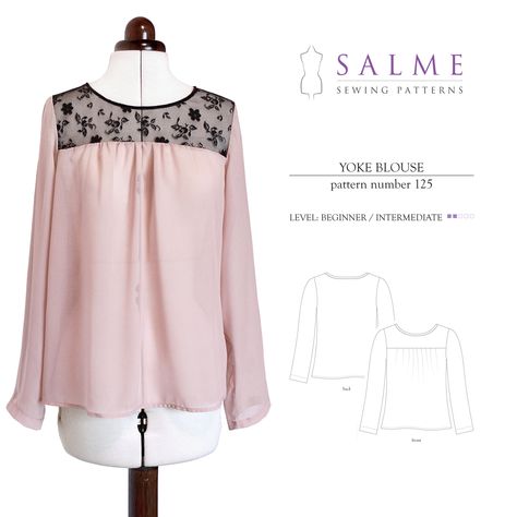 Purchase Salme Sewing Patterns 125 Yoke Blouse Downloadable Pattern and read its pattern reviews. Find other Tops,  sewing patterns. Naaien Blouses, Diy Chemise, Trendy Sewing Patterns, Sewing Blouses, Sewing Clothes Women, Trendy Sewing, Blouse Pattern Sewing, Top Sewing Pattern, Womens Sewing Patterns