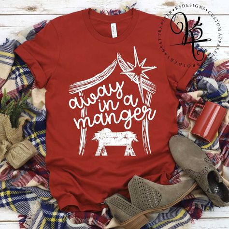 Christmas Nativity Shirt / True Story Shirt / Away In A Manger / Happy Birthday Jesus / Christmas Shirt / Unisex Tee / Graphic Tee / Bella Screen Printed Design (White) approx design size: 11×8.6″ Bella+Canvas Unisex Tee Cotton 100% Weight 4.2 Oz Sizes XS, S, M, L, XL, 2XL Features: -4.2 oz., 100% combed and ringspun cotton -30 singles -Unisex sizing -Retail fit -Fitted at bicep -Shoulder taping -Sideseamed ::If you would like another color, please message:: PLEASE NOTE:: Colors may vary due to Happy Birthday Jesus Christmas, Jesus Christmas Shirt, Jesus Christmas, Happy Birthday Jesus, Christmas Jesus, Christmas Tops, Screen Printing Designs, Christmas Nativity, Holiday Gathering