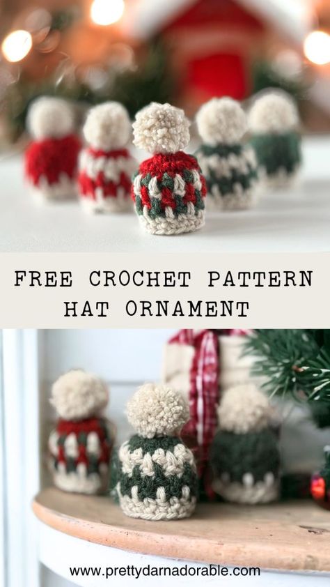 Christmas Bulb Crochet Pattern, Vintage Christmas Crochet Patterns, Farmhouse Christmas Crochet, Crochet Mini Ornaments Free Pattern, Crochet Hat Ornaments Free Pattern, Crochet Christmas Sweater Ornament, Crochet Christmas Tree Ornaments Free Pattern, Free Christmas Crochet Ornament Patterns, Crochet Stocking Ornament