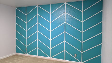 Teal Accent Wall Bedroom, Chevron Accent Wall, Painters Tape Wall, Teal Accent Wall, Turquoise Accent Wall, Art Deco Website, Kids Accent Wall, Paint On Canvas For Beginners, How To Paint Rocks