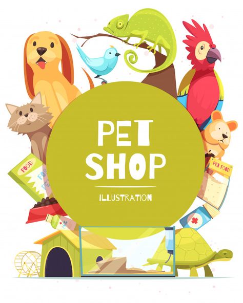 Pet shop frame illustration Free Vector | Free Vector #Freepik #freevector #frame #food #border #circle Shop Background, Shop Sign, Round Frame, Pet Shop, Best Sellers, Pet Supplies, Birds, Illustrations, Pet