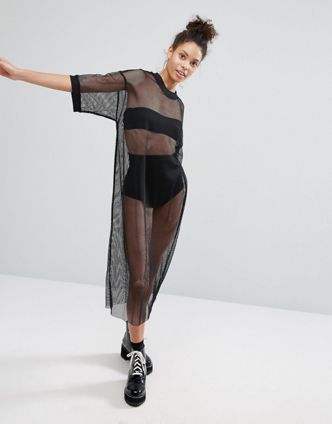 Monki | Shop Monki t-shirts, shoes & jewelry | ASOS Mesh Fashion, Diy Vetement, Mesh T Shirt, Looks Party, Sheer Fashion, Lace Fashion, Mode Inspiration, Tea Dress, Trending Dresses