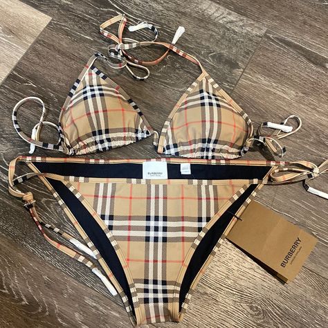 Nwtburberry Check Triangle Bikini Size Large Never Even Tried On Original Tags Intack *** Not Allowed To Be Bundled*** Burberry Swimsuit Bikinis, Burberry Swimsuit, Swimsuit Bikinis, Not Allowed, 21st Birthday, Black Tan, Black And Tan, Bathing Suits, Mood Board