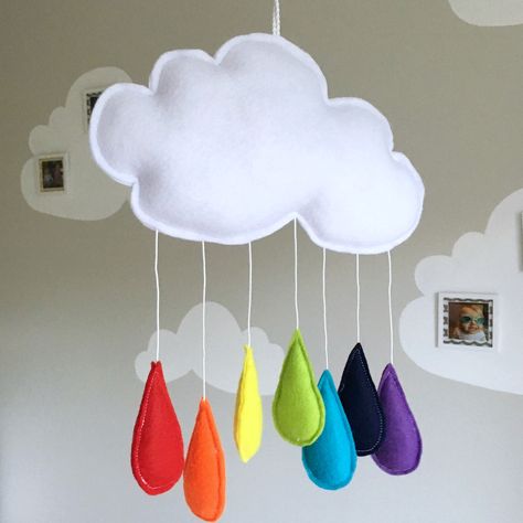 Cloud Mobile Nursery, Felt Rainbow, First Birthday Presents, Cloud Nursery, Clouds Nursery, Felt Wall, Kitchen Wall Hangings, Cloud Mobile, Cot Mobile