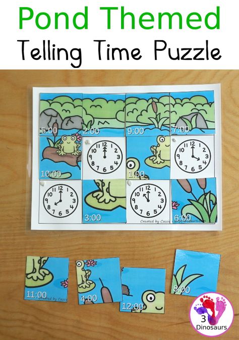 Free Pond Telling Time Puzzle - work on telling time hourly with this fun puzzle - 3Dinosaurs.com #tellingtime #mathforkids #freeprintable #3dinosaurs Animal Science Experiments, Telling Time Games, Telling Time Activities, Sharon White, 3 Dinosaurs, Free Homeschool Printables, Math Activities For Kids, Free Puzzles, Kindergarten Centers