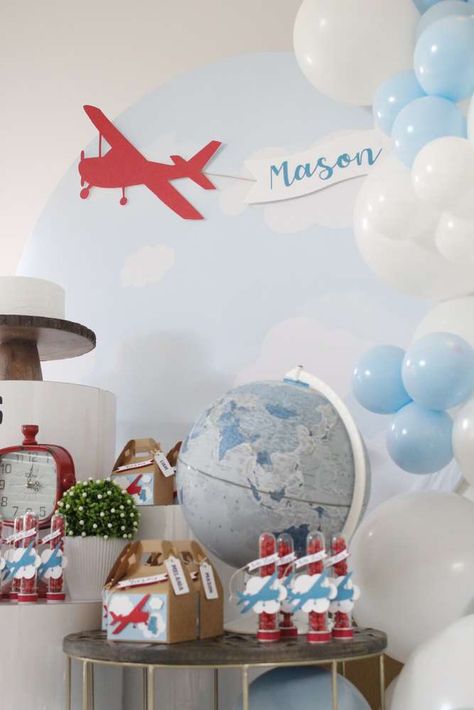 Airplane Party Theme, Vintage Airplane Birthday Party, Airplane Birthday Party Decorations, Vintage Airplane Birthday, Time Flies Birthday, Planes Birthday Party, Planes Birthday, Airplane Theme, Airplane Birthday Party