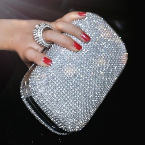 Gold or silver clutch This is a made to order item, please allow 2-3 weeks for the item to be ready. Bags Clutches & Wristlets Silver Clutch Bag, Studded Clutch, Silver Clutch, Rhinestone Clutch, Choli Designs, Buy Bags, Luxury Purses, Evening Purse, Women Diamond