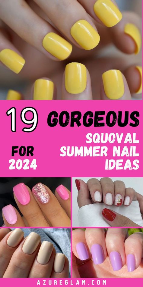 Embrace the warmth of summer with our curated collection of 19 squoval summer nail ideas for 2024. From soft pastels to bold neons, our lineup celebrates the vibrant spirit of the season. Whether you're into short and sweet or long and dramatic, these squoval nails are sure to brighten up your look. Explore our selection and find your perfect summer nail idea to showcase your individuality. Summer 2024 Gel Nail Colors, Summer Nail Colours 2024, Short Squoval Nails Summer, June Nail Colors 2024, Squoval Pink Nails, Summer Nails Squoval, Simple Summer Nails 2024, Summer Nails 2024 Color Trends, Squoval Nail Ideas