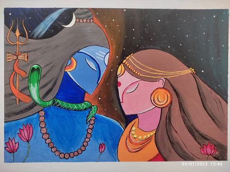 Recreation of Shivangi Saha abstract painting Drawing Of Durga Maa, Shiv Parvati Painting, Parvati Painting, Shiv Painting, Painting On Canvas Easy, God Painting, Portrait Practice, Shiv Parvati, Drawing Competition