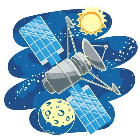 Satellite in Space. Vector illustration with satellite flying through Outer Spac #Sponsored , #SPONSORED, #AFFILIATE, #Space, #illustration, #Outer, #Vector Satelite Illustrations, Satellite Drawing, Satellite Illustration, Outer Space Illustration, Smart Farm, Space Vector, Space Drawings, Space Illustration