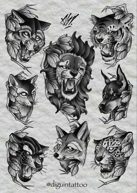 Neo Trad Black And Grey, Neotraditional Animal Tattoo, Traditional Tattoo Animals, Valkyrie Tattoo, Animal Line Drawings, Android Wallpaper Black, Neo Tattoo, Leopard Tattoos, Lion Tattoo Design