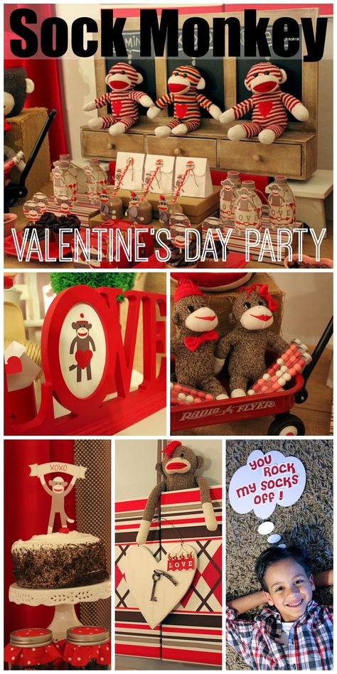 Such a creative sock monkey Valentine's Day party for kids! See more party ideas at CatchMyParty.com. Monkey Decor, Monkey Valentine, Sock Monkey Party, Sock Monkey Birthday, Monkey Birthday Party, Happy Monkey, Monkey Birthday Parties, Monkey Decorations, Monkey Party