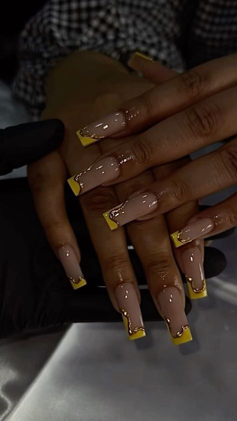 Nails Inspiration Graduation, Festive French Tip Nails, Holiday Nails Black Women, Nails 2024 Coffin, Cheer Nails Designs, Holiday Nails Summer Acrylic 2024, Christmas Acrylic Nails Holiday, Red And Yellow Nails, Classy Holiday Nails