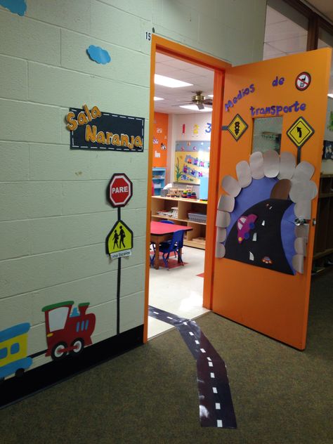 Classroom decoration for transportation theme Transportation Theme Preschool Decoration, Transportation Theme Classroom Decor, Transportation Classroom Theme, Transportation Decorations Classroom, Transportation Door Decoration Preschool, Transportation Classroom Decor, Transportation Theme Classroom, Train Theme Classroom, Transportation Theme Preschool