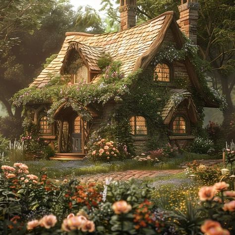 Forest Cottage Aesthetic, Indie Bedroom Aesthetic, Cottagecore Houses, Naturecore Aesthetic, Cottage Fairytale, Fairytale Houses, Cottagecore Spring, Witchy House, Aesthetic Fairycore