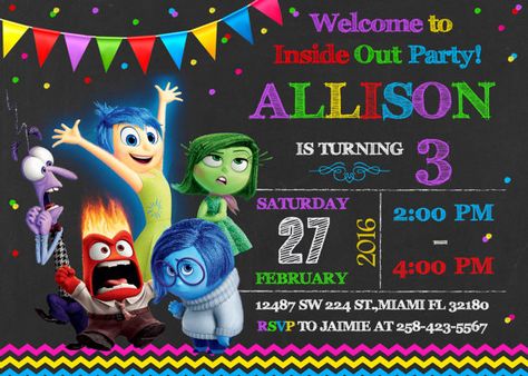 Inside Out Invitation Birthday Inside Out Party by LuckyPixel Inside Out Birthday Party, Inside Out Party, Inside Out Party Ideas, Inside Out Birthday, Playground Party, Party Location, Disney Inside Out, Vintage Party, Digital Invitation