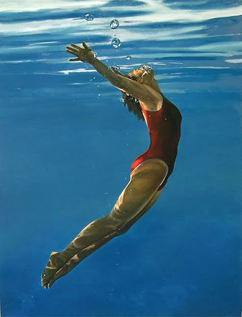 "Soaring" by Eric Zener Eric Zener, Underwater Painting, Pool Art, Underwater Art, Painting People, Water Art, Poses References, Under Water, Water Painting