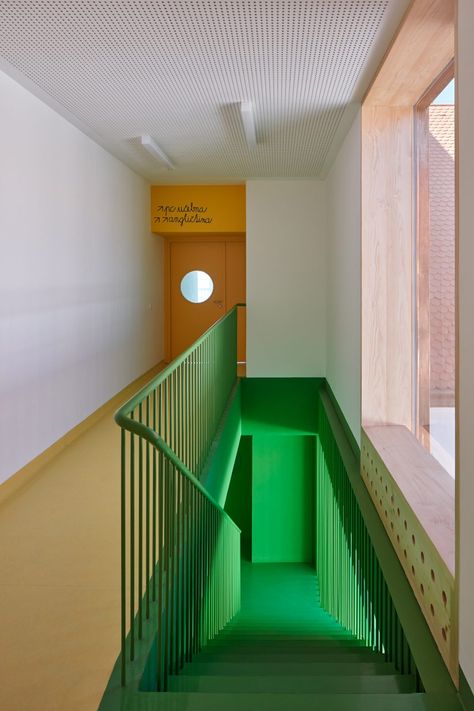 Public Atelier and FUUZE transform rectory into colourful school Escalier Design, Timber Roof, Casa Container, Patio Interior, Design Del Prodotto, Traditional Architecture, Community College, Design Milk, Residential Architecture