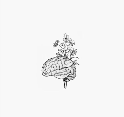 Flowers Growing Out Of Brain Tattoo, Floral Brain Drawing, Watering Brain Tattoo, Matching Brain Tattoos, Anatomy Tattoos For Women, Tattoo Of A Brain, Think Tattoo Ideas, Anatomical Brain Tattoo With Flowers, Tattoos For Brain Tumors