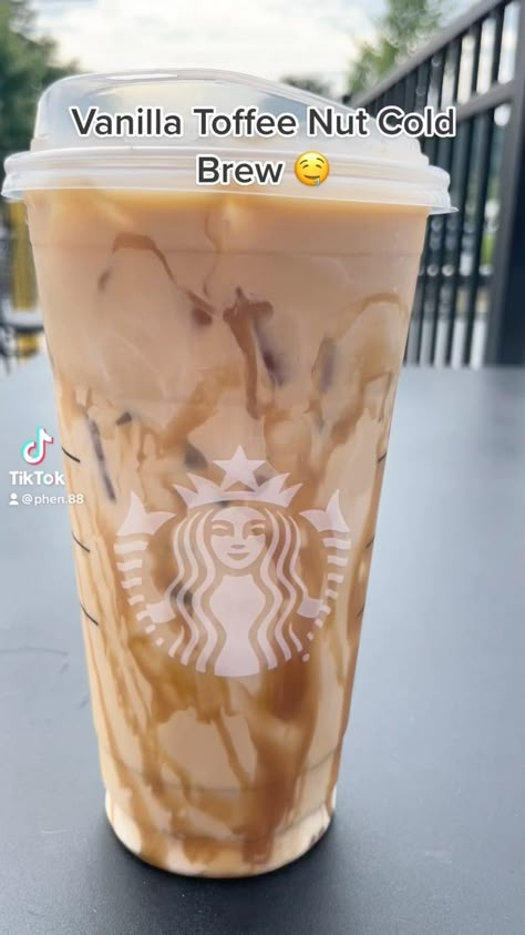 Toffee Nut Starbucks Iced Coffee, Starbucks Toffee Nut Drinks, Flavored Coffee Recipes, Starbucks Secret Menu Recipes, Cold Coffee Recipes, Toffee Nut, Cold Starbucks Drinks, Coffee Recipes Starbucks, Secret Starbucks Recipes