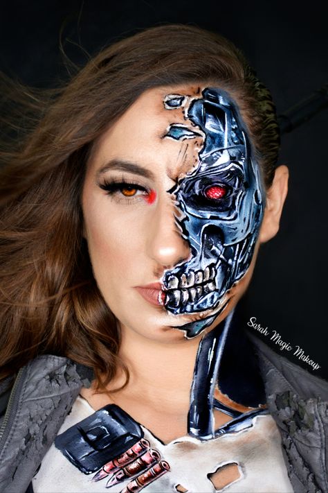 I'm obsessed with painting cyborgs 😅 #cyborg #cyborgs #cyborgmakeup #terminator Terminator Makeup, Special Effects Makeup, 31 Days Of Halloween, Halloween Looks, Lip Art, Terminator, Special Effects, Cute Halloween, Makeup Lover