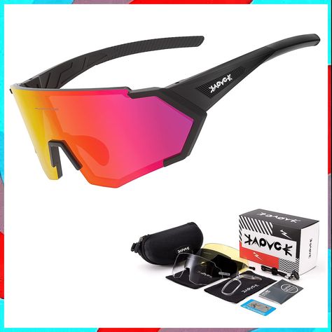 KAPVOE Polarized Cycling Glasses with 4 Interchangeable Lenses TR90 Sports Cycling Glasses, Men Running, Mtb Bike, Bicycle Accessories, Sports Sunglasses, Eyewear Design, Man Running, Bicycle Bike, Oakley Sunglasses