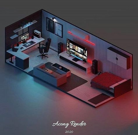 Pc Gaming Room, Gaming Room Setup Bedrooms, Gamer Bedroom, Small Game Rooms, Cool Room Designs, 3d Room, Home Studio Setup, Gamer Room Decor, Video Game Room Design