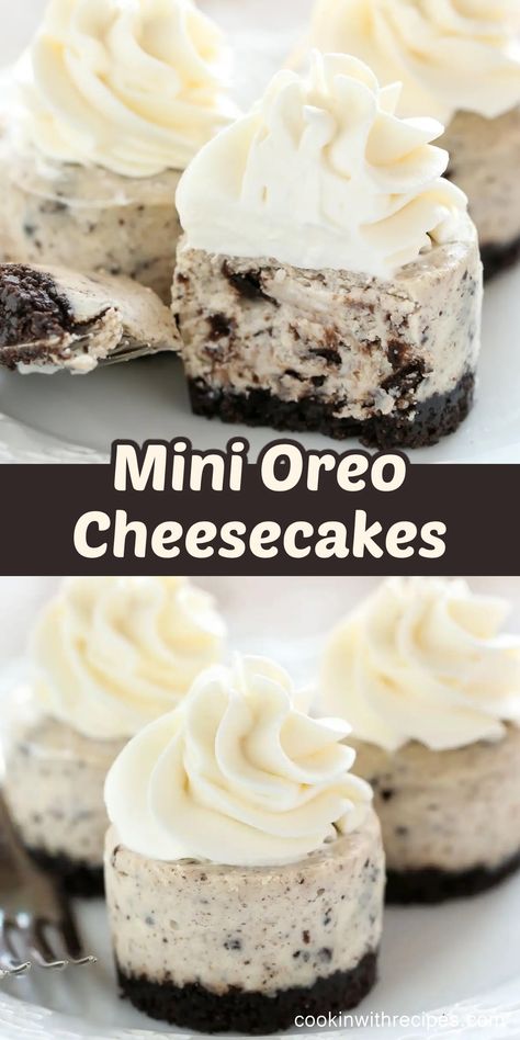 Mini Oreo Cheesecakes Recipe - Cooking with Recipes Mini Oreo Cheesecake Cupcakes, Mini Cheesecakes Wedding, Oreo Mini Cheesecake, Oreo Cheesecake Filling, Oreo Cheesecake Cupcakes, Oreo Cheesecake Bites, Mini Oreo Cheesecake, Oreo Desserts, Oreo Cheesecake Recipes