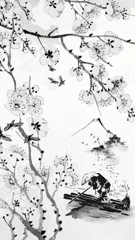 Cherry Blossom Iphone Wallpaper, Flower Cherry Blossom, Japanese Wallpaper, Cherry Blossoms Illustration, Cherry Blossom Wallpaper, Android Wallpaper Art, Elements Design, White Cherry Blossom, Flowers Illustration