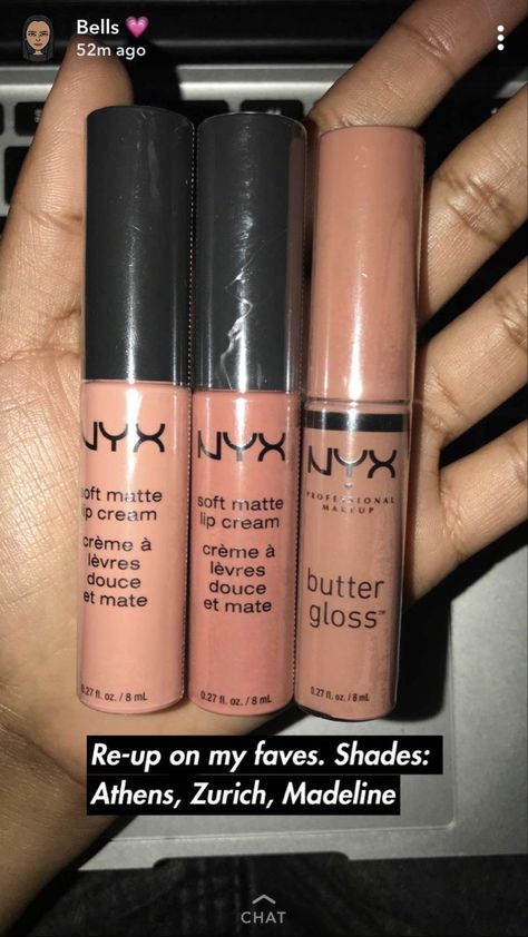 Nyx Madeline Butter Gloss, Nyx Madeline, Velvet Teddy Mac, Nyx Matte Lip Cream, Nyx Lip Cream, Teknik Makeup, Lips Gloss, Nyx Soft Matte Lip Cream, Maquillage On Fleek