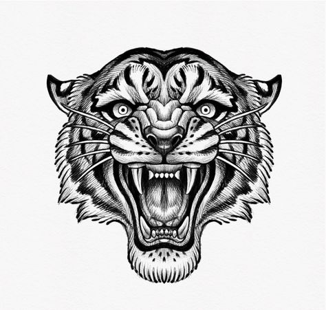 Traditional Tiger Tattoo, Tiger Face Tattoo, Tiger Head Tattoo, Big Cat Tattoo, Tier Tattoo, Panther Tattoo, Tiger Tattoo Design, Cool Chest Tattoos, Sketch Tattoo Design