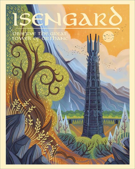 Isengard (PRINT), Beverly Arce Simple Lord Of The Rings Art, Isengard Art, The Hobbit Wallpaper, Fantasy Website, Fantasy Poster, John Howe, Hobbit Art, Middle Earth Art, Tolkien Art