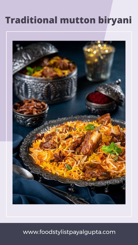 Mutton Biryani is a delicious savory rice dish that is loaded with spicy marinated mutton, caramelized onions, and flavorful saffron rice. Biryani Photography, Mutton Biryani, Chef Logo, Photography Guide, Biryani, Everyday Food, A Dream, The Kitchen, Food Photography