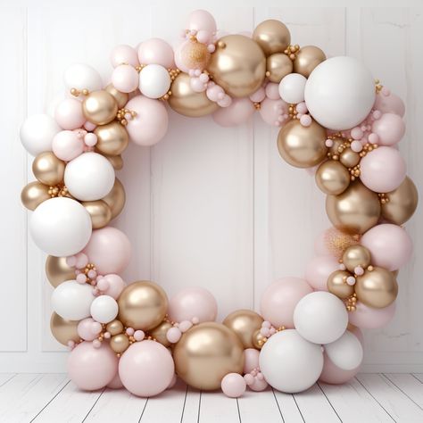 Balloon Circle Arch, Arch Balloon Backdrop, Photos Backdrop, Birthday Party Photo Backdrop, Circle Balloon Arch, Balloon Circle, Gold And Pink Balloons, Backdrop For Photos, Shower Photos