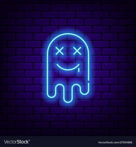 Blue Widget, Neon Sign, Ghost, Neon, Halloween, Wall, Blue