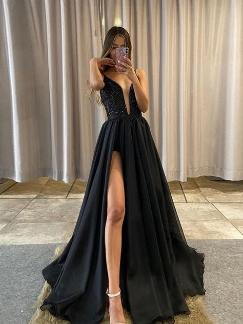 A-Line/Princess Sequins Ruffles V-neck Sleeveless Sweep/Brush Train Dresses Sparkly Prom Dress, Formal Wedding Guests, Detachable Skirt, Prom Dresses Sleeveless, Prom Dresses Modest, Beaded Chiffon, A Line Prom Dresses, Linnet, Evening Party Dress