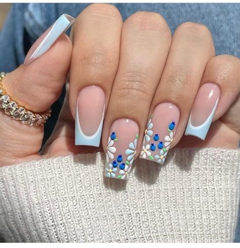 April Nails, Unghie Nail Art, May Nails, Square Nail Designs, Blue Nail, Trendy Nail Design, Square Acrylic Nails, Short Acrylic Nails, Square Nails