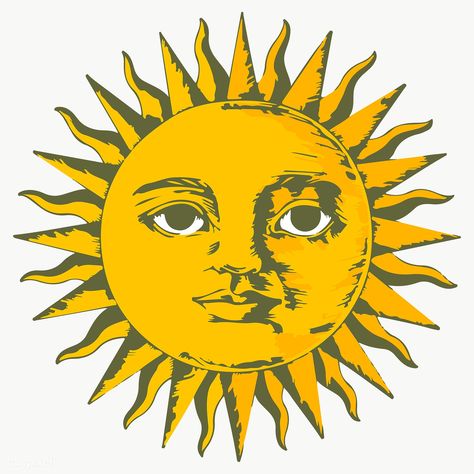 Vectorized sun with face design element | free image by rawpixel.com / Aew Sun With Face, Sun Drawing, Face Outline, Sun Illustration, Vintage Sun, Tattoo Flash Art, Face Stickers, Flash Art, Band Posters