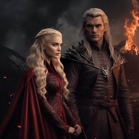 King Aegon the conqueror, with Queen Rhaenys on the Field Of Fire… | Instagram Aegon The Conqueror, Queen Of Fire, Rhaenys Targaryen, Instagram King, Targaryen Art, Targaryen Aesthetic, House Targaryen, Getting Fired, Ethereal Art