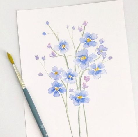 laurenmariestudioart - Etsy UK Forget Me Not Art, Draw Flowers Watercolor, Travel Art Journal, Watercolor Flowers Tutorial, Eco Friendly Art, Watercolor Flower Art, Watercolor Painting Techniques, Easy Watercolor, Flower Art Painting